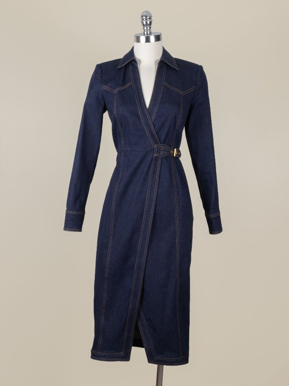 Veronica Beard Dark Arlington Denim Wrap Dress Size 2 Western Yoke Long Sleeve